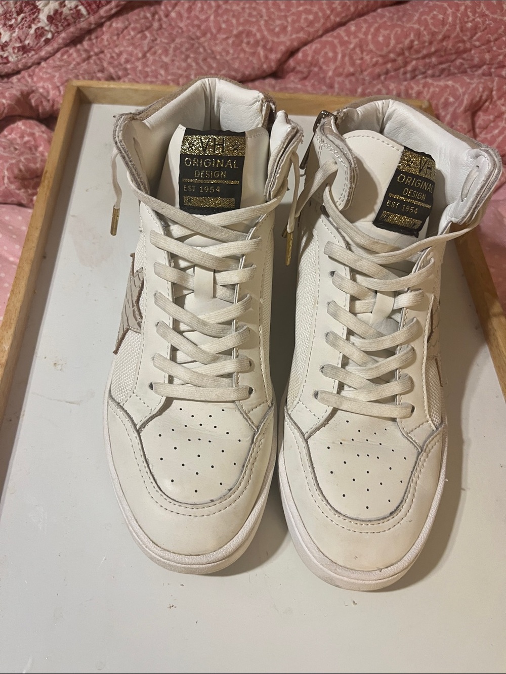 Van Heusen Women's High-Top Sneakers in Off-White with Gold Accent